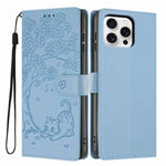 나무 고양이 엠보스드 플립 비건 가죽 폰 케이스, iPhone 17e / 16e용, iPhone 17 Pro Max용, iPhone 17 Pro용, iPhone 17용, iPhone Air용, iPhone 16 Pro Max용