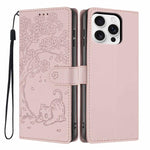 나무 고양이 엠보스드 플립 비건 가죽 폰 케이스, iPhone 16 Pro용, iPhone 16 Plus용, iPhone 16용, iPhone 15 Pro Max용, iPhone 15 Pro용, iPhone 15 Plus용
