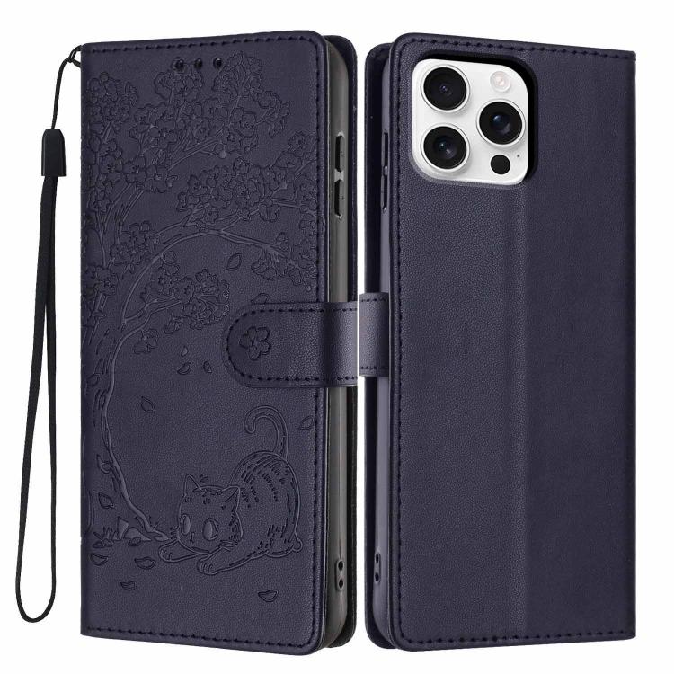 나무 고양이 엠보스드 플립 비건 가죽 폰 케이스, iPhone 16 Pro용, iPhone 16 Plus용, iPhone 16용, iPhone 15 Pro Max용, iPhone 15 Pro용, iPhone 15 Plus용