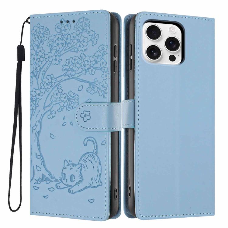 나무 고양이 엠보스드 플립 비건 가죽 폰 케이스, iPhone 16 Pro용, iPhone 16 Plus용, iPhone 16용, iPhone 15 Pro Max용, iPhone 15 Pro용, iPhone 15 Plus용