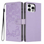 나무 고양이 엠보스드 플립 비건 가죽 폰 케이스, iPhone 16 Pro용, iPhone 16 Plus용, iPhone 16용, iPhone 15 Pro Max용, iPhone 15 Pro용, iPhone 15 Plus용