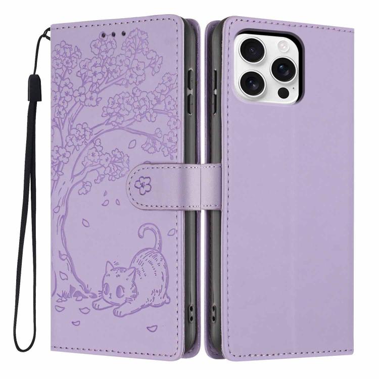 나무 고양이 엠보스드 플립 비건 가죽 폰 케이스, iPhone 16 Pro용, iPhone 16 Plus용, iPhone 16용, iPhone 15 Pro Max용, iPhone 15 Pro용, iPhone 15 Plus용
