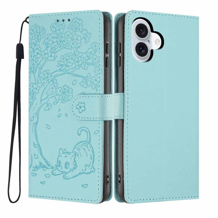 나무 고양이 엠보스드 플립 비건 가죽 폰 케이스, iPhone 16 Pro용, iPhone 16 Plus용, iPhone 16용, iPhone 15 Pro Max용, iPhone 15 Pro용, iPhone 15 Plus용