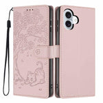 나무 고양이 엠보스드 플립 비건 가죽 폰 케이스, iPhone 16 Pro용, iPhone 16 Plus용, iPhone 16용, iPhone 15 Pro Max용, iPhone 15 Pro용, iPhone 15 Plus용