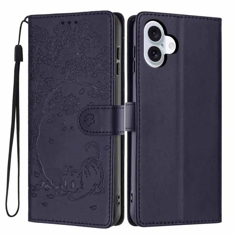 나무 고양이 엠보스드 플립 비건 가죽 폰 케이스, iPhone 16 Pro용, iPhone 16 Plus용, iPhone 16용, iPhone 15 Pro Max용, iPhone 15 Pro용, iPhone 15 Plus용