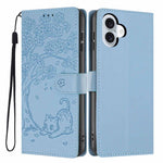 나무 고양이 엠보스드 플립 비건 가죽 폰 케이스, iPhone 16 Pro용, iPhone 16 Plus용, iPhone 16용, iPhone 15 Pro Max용, iPhone 15 Pro용, iPhone 15 Plus용