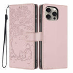나무 고양이 엠보스드 플립 비건 가죽 폰 케이스, iPhone 16 Pro용, iPhone 16 Plus용, iPhone 16용, iPhone 15 Pro Max용, iPhone 15 Pro용, iPhone 15 Plus용