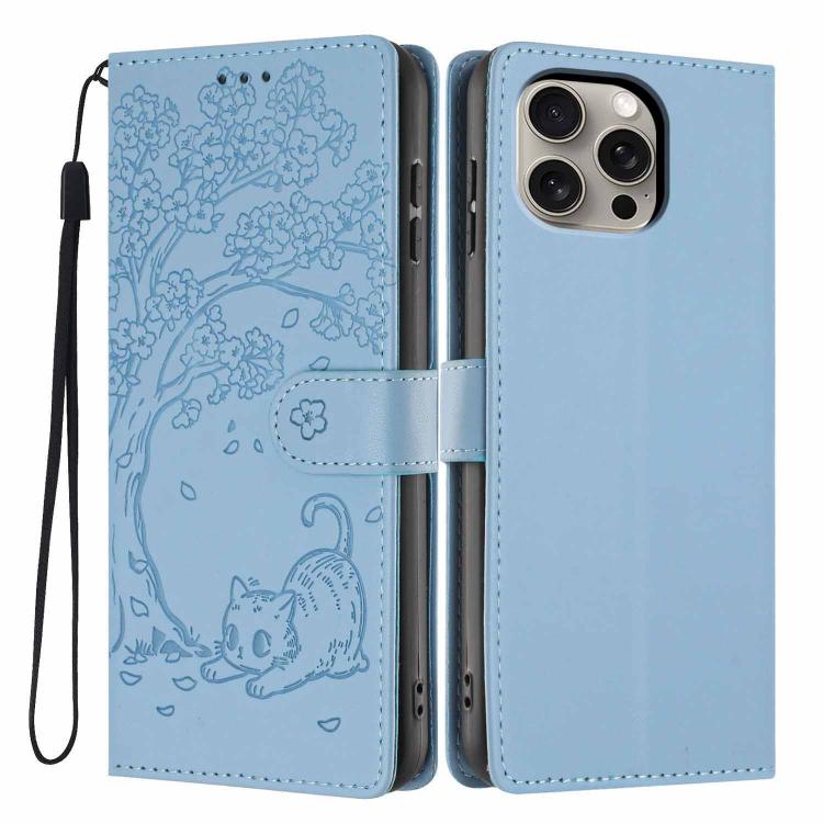 나무 고양이 엠보스드 플립 비건 가죽 폰 케이스, iPhone 16 Pro용, iPhone 16 Plus용, iPhone 16용, iPhone 15 Pro Max용, iPhone 15 Pro용, iPhone 15 Plus용