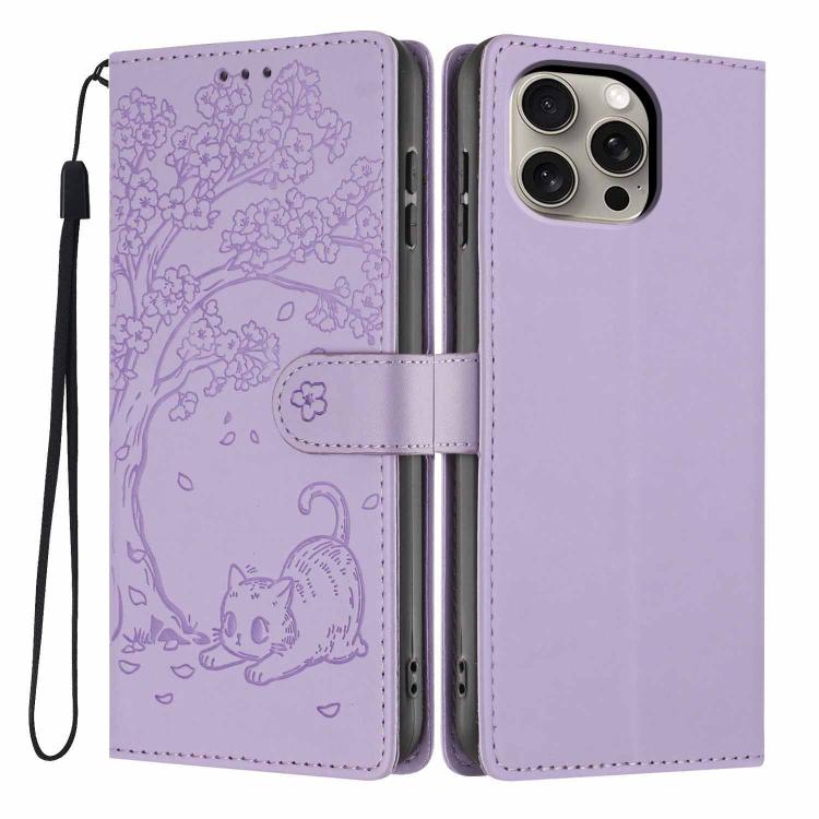 나무 고양이 엠보스드 플립 비건 가죽 폰 케이스, iPhone 16 Pro용, iPhone 16 Plus용, iPhone 16용, iPhone 15 Pro Max용, iPhone 15 Pro용, iPhone 15 Plus용