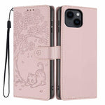 나무 고양이 엠보스드 플립 비건 가죽 폰 케이스, iPhone 16 Pro용, iPhone 16 Plus용, iPhone 16용, iPhone 15 Pro Max용, iPhone 15 Pro용, iPhone 15 Plus용