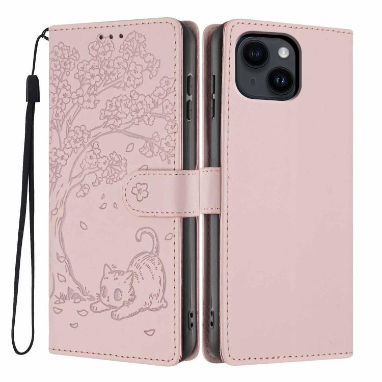 나무 고양이 엠보스드 플립 비건 가죽 폰 케이스, iPhone 16 Pro용, iPhone 16 Plus용, iPhone 16용, iPhone 15 Pro Max용, iPhone 15 Pro용, iPhone 15 Plus용