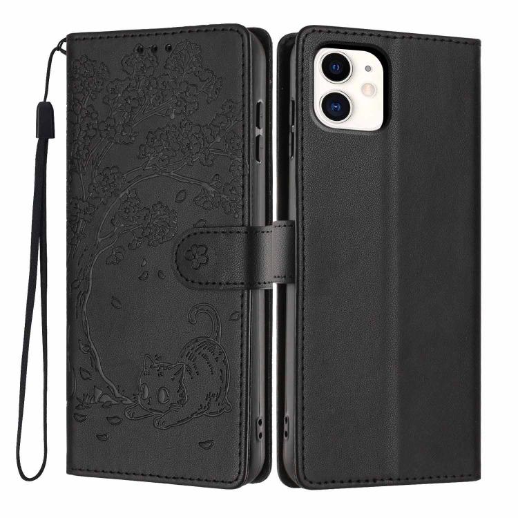 나무 고양이 엠보싱 플립 비건 가죽 휴대폰 케이스, 아이폰 11 프로용