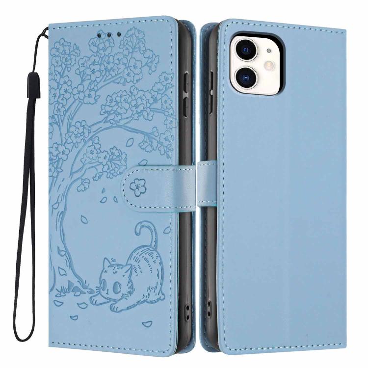 Tree Cat Embossed Flip Vegan Leather Phone Case, For iPhone 13 Pro, For iPhone 13, For iPhone 12 Pro Max, For iPhone 12 / 12 Pro, For iPhone 11 Pro Max, For iPhone 11
