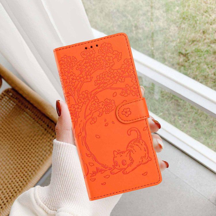 나무 고양이 엠보스드 플립 비건 가죽 폰 케이스, iPhone 17e / 16e용, iPhone 17 Pro Max용, iPhone 17 Pro용, iPhone 17용, iPhone Air용, iPhone 16 Pro Max용