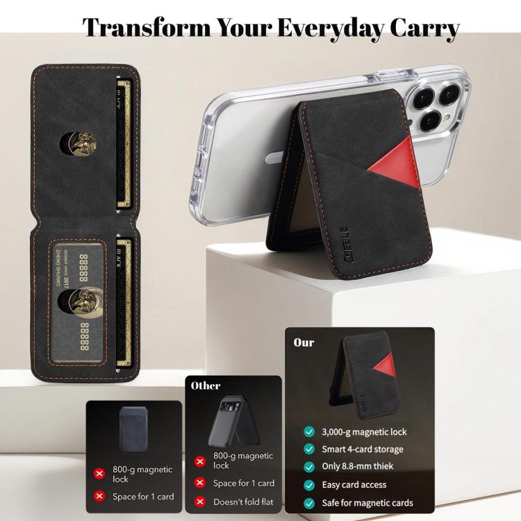 ESEBLE S1 레트로 비건 가죽 텍스처 자석 RFID 휴대폰 카드 슬롯 홀더