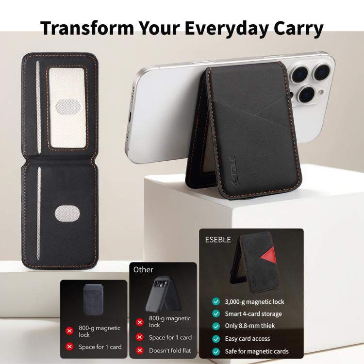 ESEBLE S2 인조 가죽 텍스처 자석 RFID 휴대폰 카드 슬롯 홀더