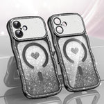 물결 프레임 별 다이아몬드 전기 도금 TPU 글리터 하트 자석 폰 케이스, iPhone 17 Pro Max용, iPhone 17 Pro용, iPhone 17용, iPhone 16 Pro Max용, iPhone 16 Pro용, iPhone 16용