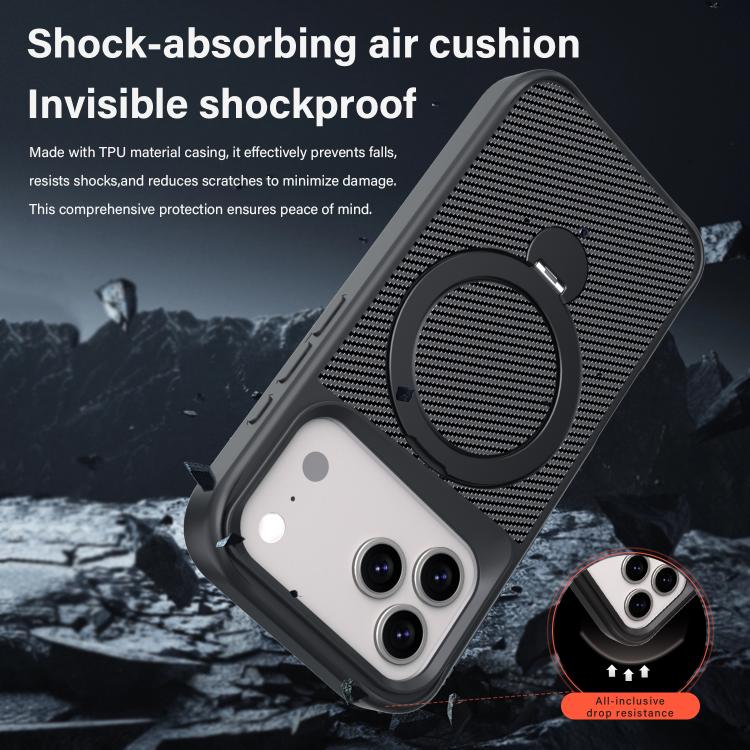 카본 파이버 텍스처 360 MagSafe 홀더 폰 케이스, iPhone 17 Pro Max용