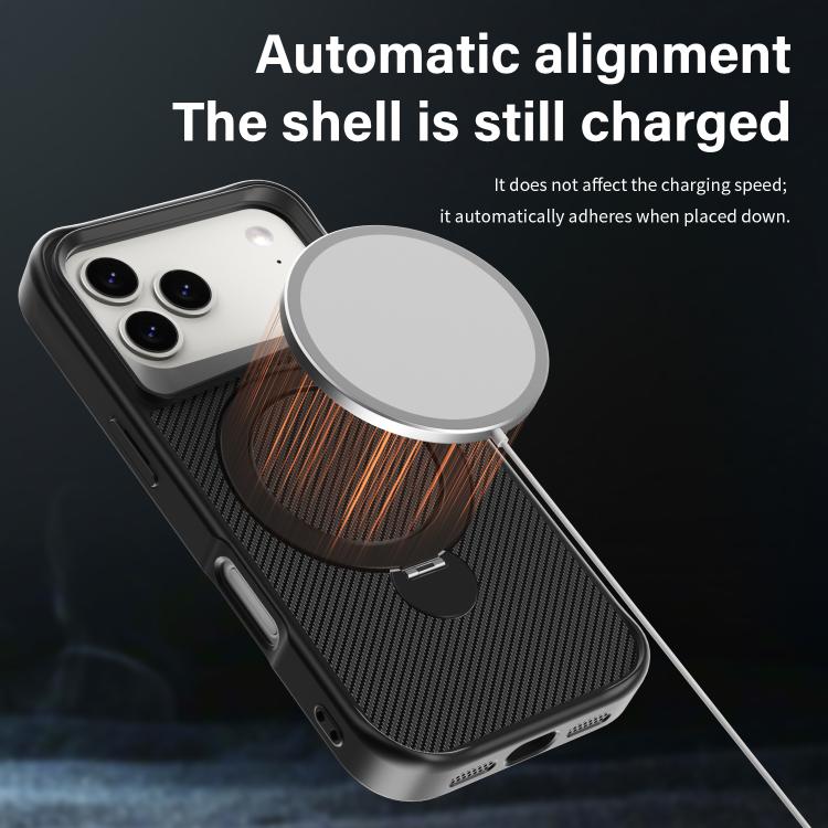 카본 파이버 텍스처 360 MagSafe 홀더 폰 케이스, iPhone 17 Pro Max용
