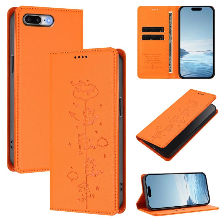 Cute Cats Embossed Magnetic RFID Vegan Leather Phone Case, For iPhone X / XS, For iPhone XR, For iPhone XS Max, For iPhone 8 Plus / 7 Plus