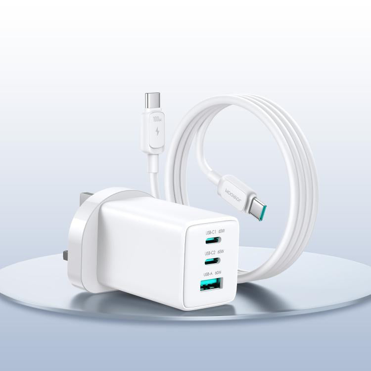 JOYROOM JR-TG10 65W GaN 듀얼 Type-C, USB 3포트 충전기 Type-C to Type-C 케이블 포함, EU 플러그, UK 플러그