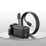 JOYROOM JR-TG10 65W GaN 듀얼 Type-C, USB 3포트 충전기 Type-C to Type-C 케이블 포함, EU 플러그, UK 플러그