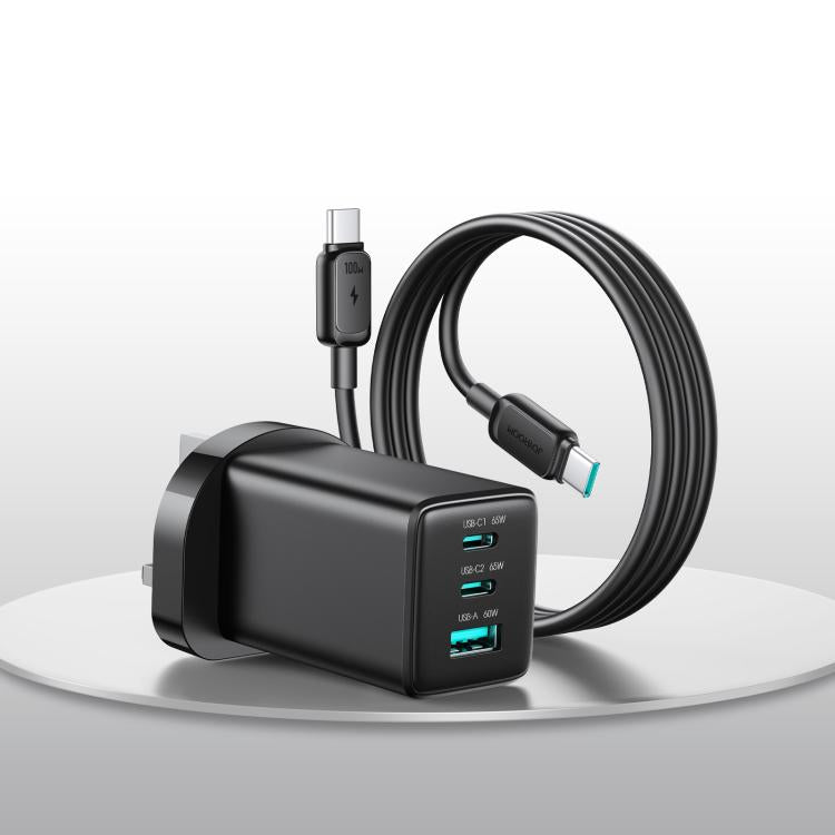 JOYROOM JR-TG10 65W GaN 듀얼 Type-C, USB 3포트 충전기 Type-C to Type-C 케이블 포함, EU 플러그, UK 플러그
