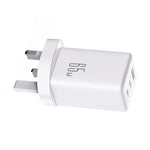 JOYROOM JR-TG10 65W GaN 듀얼 타입-C, USB 3포트 충전기 및 타입-C to 8핀 케이블, 영국 플러그