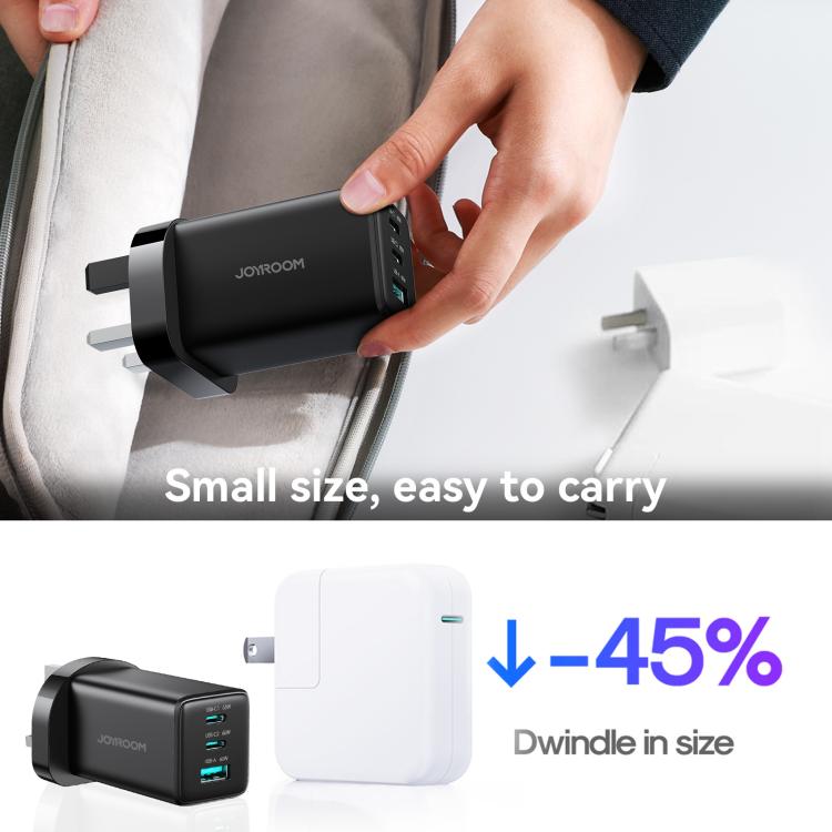 JOYROOM JR-TG10 65W GaN 듀얼 타입-C, USB 3포트 충전기 및 타입-C to 8핀 케이블, 영국 플러그