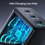 JOYROOM JR-TG10 65W GaN 듀얼 타입-C, USB 3포트 충전기 및 타입-C to 8핀 케이블, 영국 플러그
