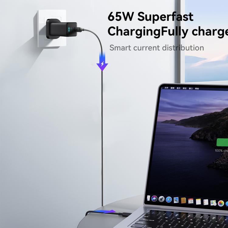 JOYROOM JR-TG10 65W GaN 듀얼 타입-C, USB 3포트 충전기 및 타입-C to 8핀 케이블, 영국 플러그