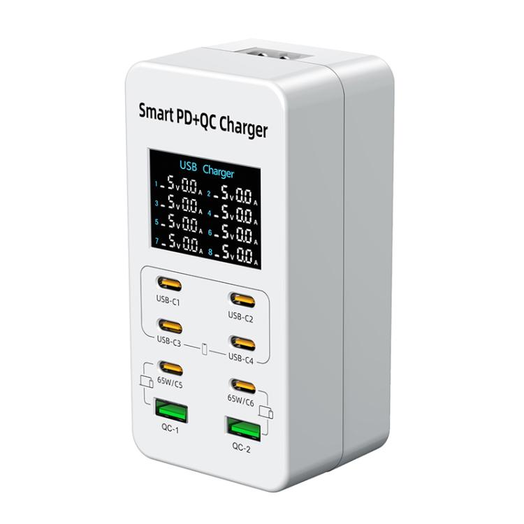 A8C 2 x USB-A 및 6 x USB-C / 타입-C 포트 데스크탑 디지털 디스플레이 멀티포트 충전기, 미국 플러그, 유럽 플러그, 영국 플러그, 호주 플러그