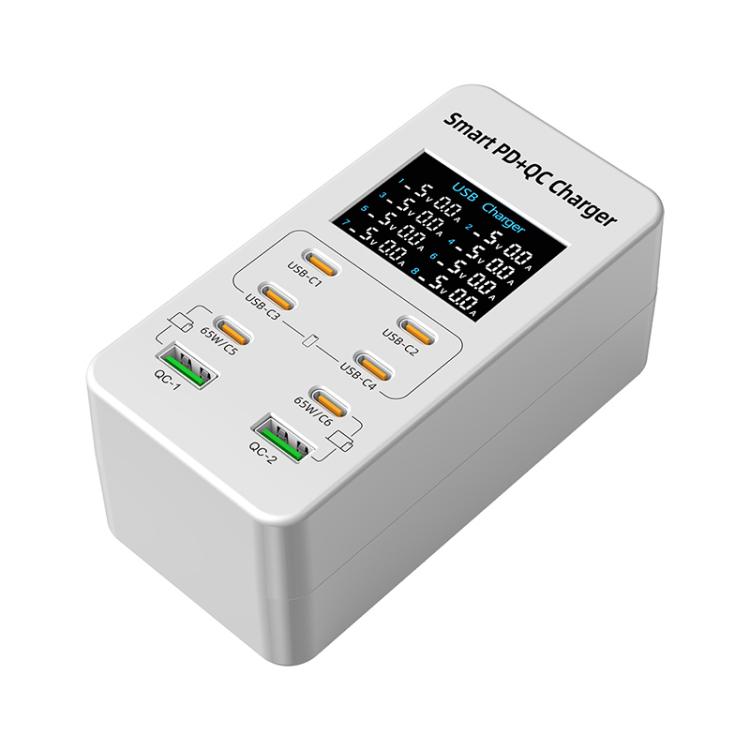 A8C 2 x USB-A 및 6 x USB-C / 타입-C 포트 데스크탑 디지털 디스플레이 멀티포트 충전기, 미국 플러그, 유럽 플러그, 영국 플러그, 호주 플러그