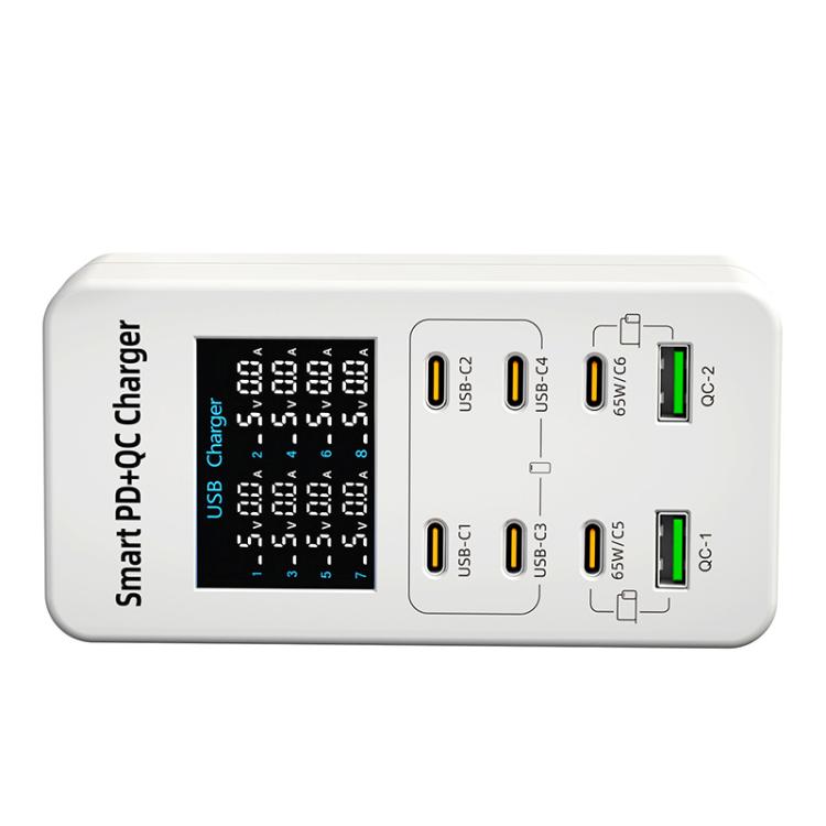 A8C 2 x USB-A 및 6 x USB-C / 타입-C 포트 데스크탑 디지털 디스플레이 멀티포트 충전기, 미국 플러그, 유럽 플러그, 영국 플러그, 호주 플러그