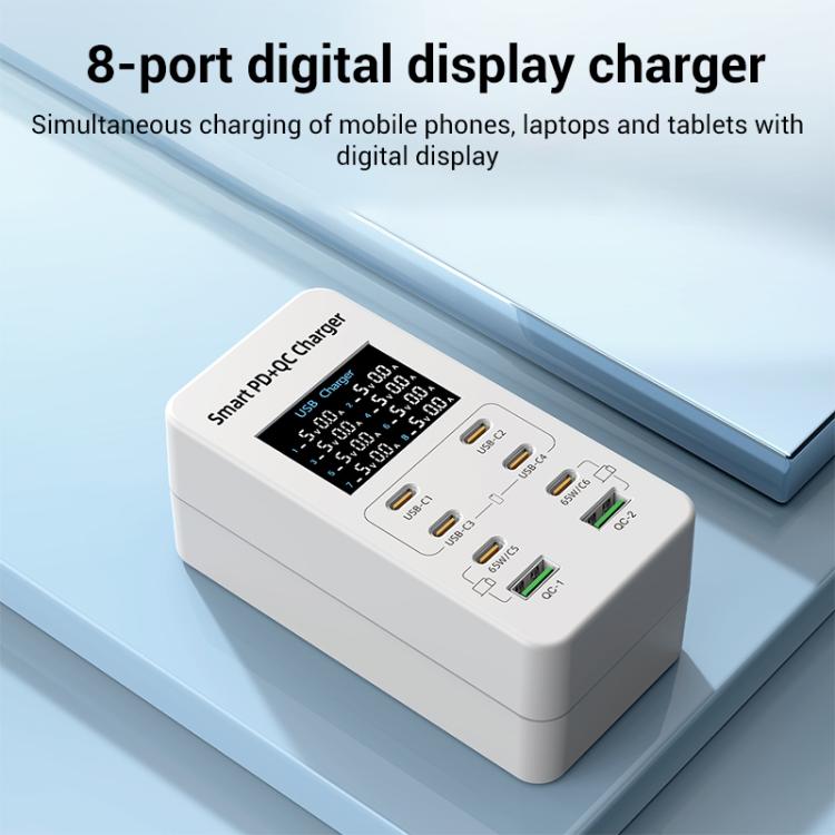 A8C 2 x USB-A 및 6 x USB-C / 타입-C 포트 데스크탑 디지털 디스플레이 멀티포트 충전기, 미국 플러그, 유럽 플러그, 영국 플러그, 호주 플러그