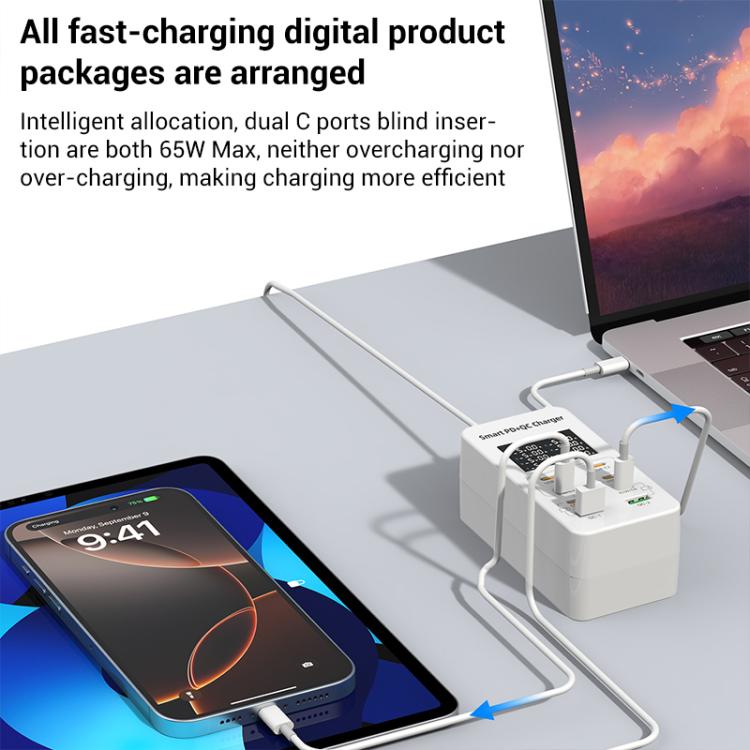 A8C 2 x USB-A 및 6 x USB-C / 타입-C 포트 데스크탑 디지털 디스플레이 멀티포트 충전기, 미국 플러그, 유럽 플러그, 영국 플러그, 호주 플러그