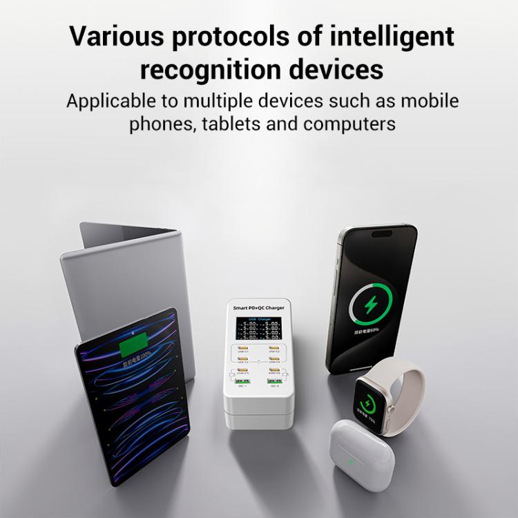 A8C 2 x USB-A 및 6 x USB-C / 타입-C 포트 데스크탑 디지털 디스플레이 멀티포트 충전기, 미국 플러그, 유럽 플러그, 영국 플러그, 호주 플러그