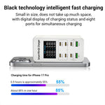 A8C 2 x USB-A 및 6 x USB-C / 타입-C 포트 데스크탑 디지털 디스플레이 멀티포트 충전기, 미국 플러그, 유럽 플러그, 영국 플러그, 호주 플러그