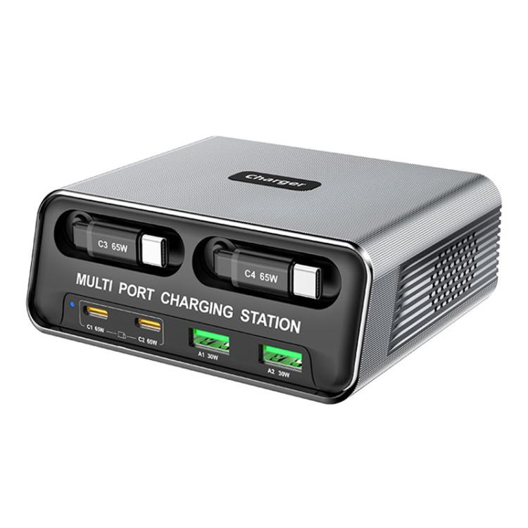 WXL-60C 6-in-1 데스크탑 멀티 포트 충전 스테이션 내장 듀얼 텔레스코픽 케이블, WXL-60C