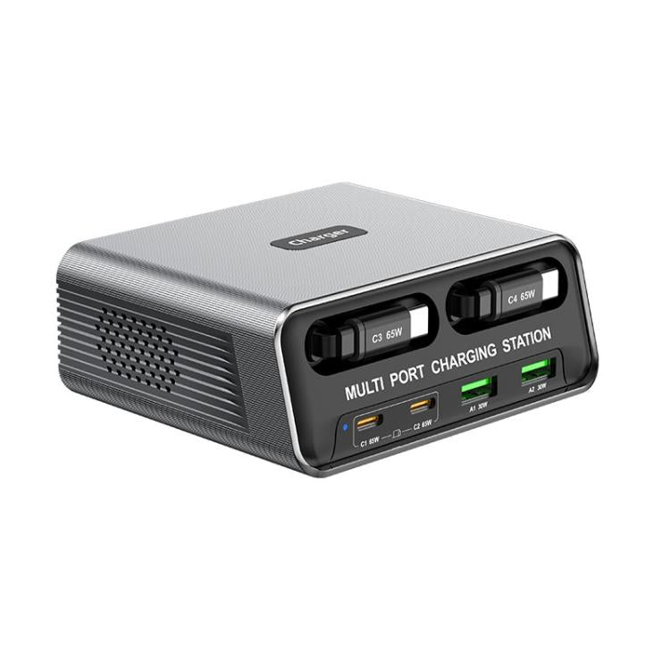 WXL-60C 6-in-1 데스크탑 멀티 포트 충전 스테이션 내장 듀얼 텔레스코픽 케이블, WXL-60C