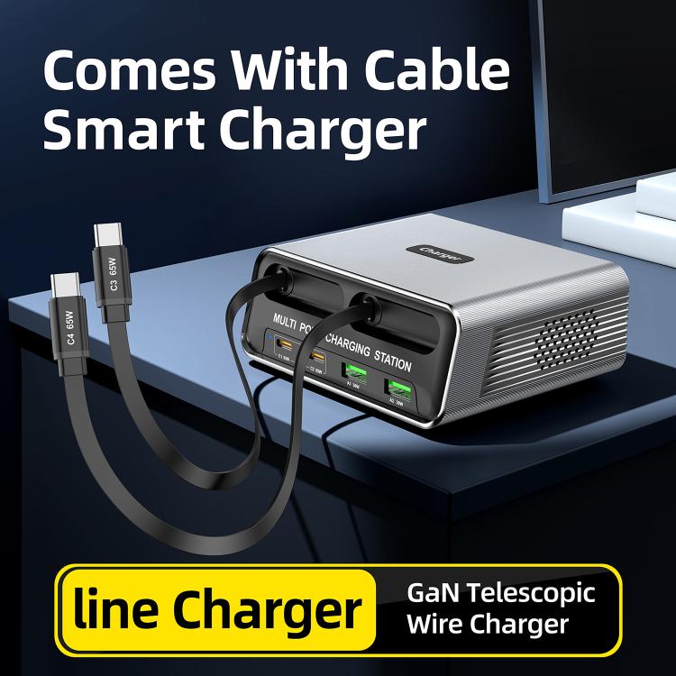 WXL-60C 6-in-1 데스크탑 멀티 포트 충전 스테이션 내장 듀얼 텔레스코픽 케이블, WXL-60C