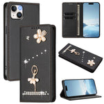 발레 소녀 다이아몬드 장식 RFID 비건 가죽 폰 케이스, iPhone 15용, iPhone 14 Plus용, iPhone 14 / 13용, iPhone 14 Pro용, iPhone 14 Pro Max용, iPhone 13 Pro Max용