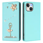 발레 소녀 다이아몬드 장식 RFID 비건 가죽 폰 케이스, iPhone 15용, iPhone 14 Plus용, iPhone 14 / 13용, iPhone 14 Pro용, iPhone 14 Pro Max용, iPhone 13 Pro Max용