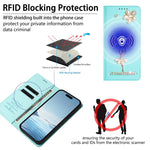 발레 소녀 다이아몬드 장식 RFID 비건 가죽 폰 케이스, iPhone 15용, iPhone 14 Plus용, iPhone 14 / 13용, iPhone 14 Pro용, iPhone 14 Pro Max용, iPhone 13 Pro Max용