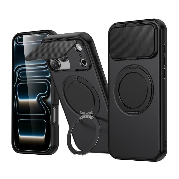 ShellGod Magnetic Rotation Holder Lens Shield PC TPU Hybrid Phone Case, For iPhone 17 Pro Max, For iPhone 17 Pro
