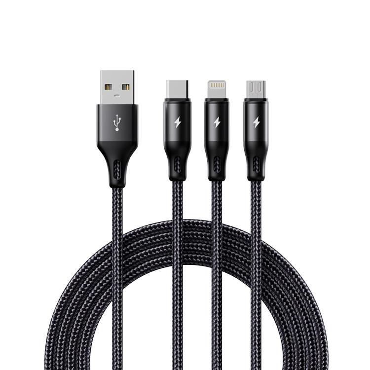 ROCK RCB0790 1.2m 3-in-1 USB to 8핀 + 타입-C + 마이크로 USB 메탈 브레이디드 충전 케이블, RCB0790