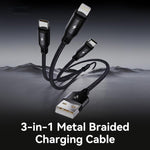 ROCK RCB0790 1.2m 3-in-1 USB to 8핀 + 타입-C + 마이크로 USB 메탈 브레이디드 충전 케이블, RCB0790
