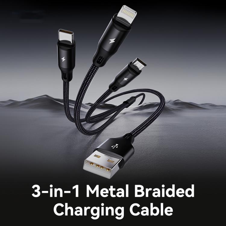 ROCK RCB0790 1.2m 3-in-1 USB to 8핀 + 타입-C + 마이크로 USB 메탈 브레이디드 충전 케이블, RCB0790