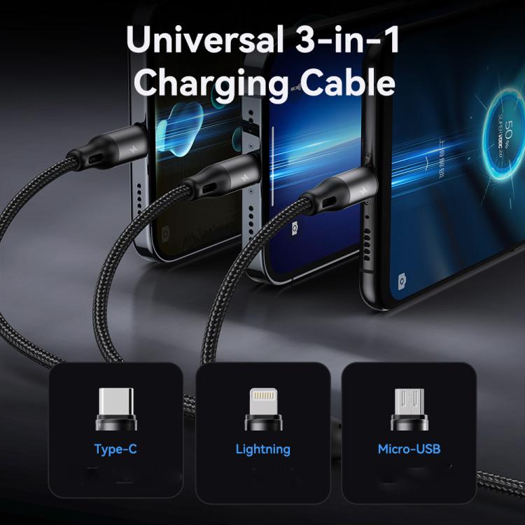 ROCK RCB0790 1.2m 3-in-1 USB to 8핀 + 타입-C + 마이크로 USB 메탈 브레이디드 충전 케이블, RCB0790