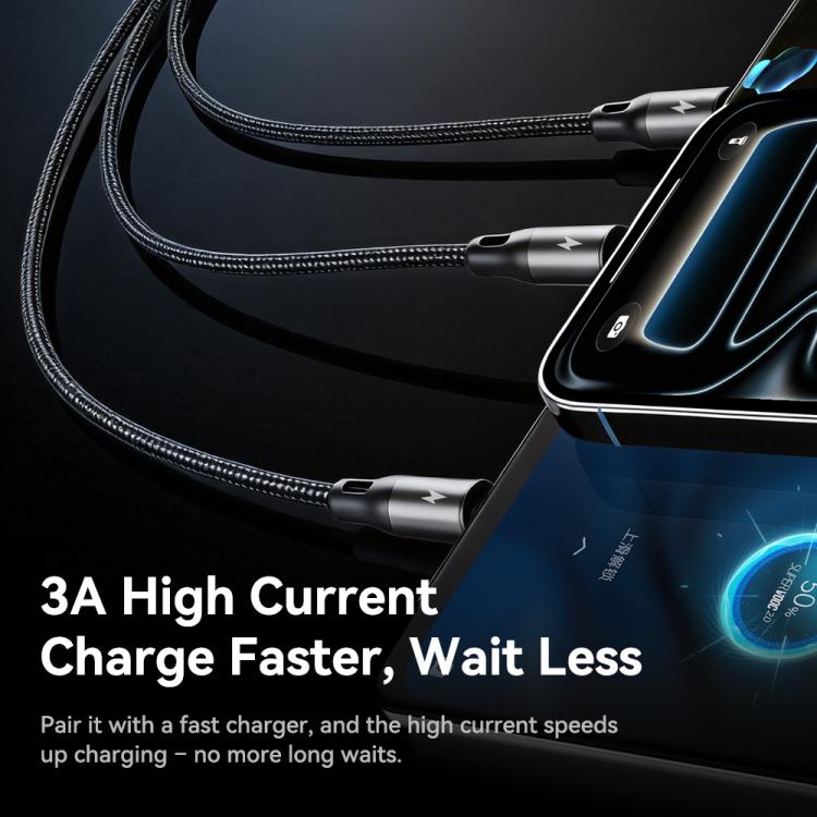 ROCK RCB0790 1.2m 3-in-1 USB to 8핀 + 타입-C + 마이크로 USB 메탈 브레이디드 충전 케이블, RCB0790